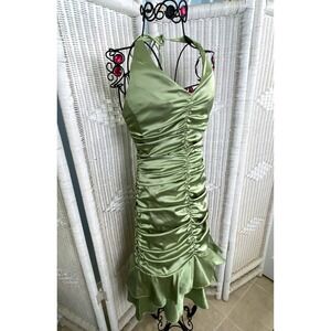 Cache Light Green Satin Ruched Mini Dress